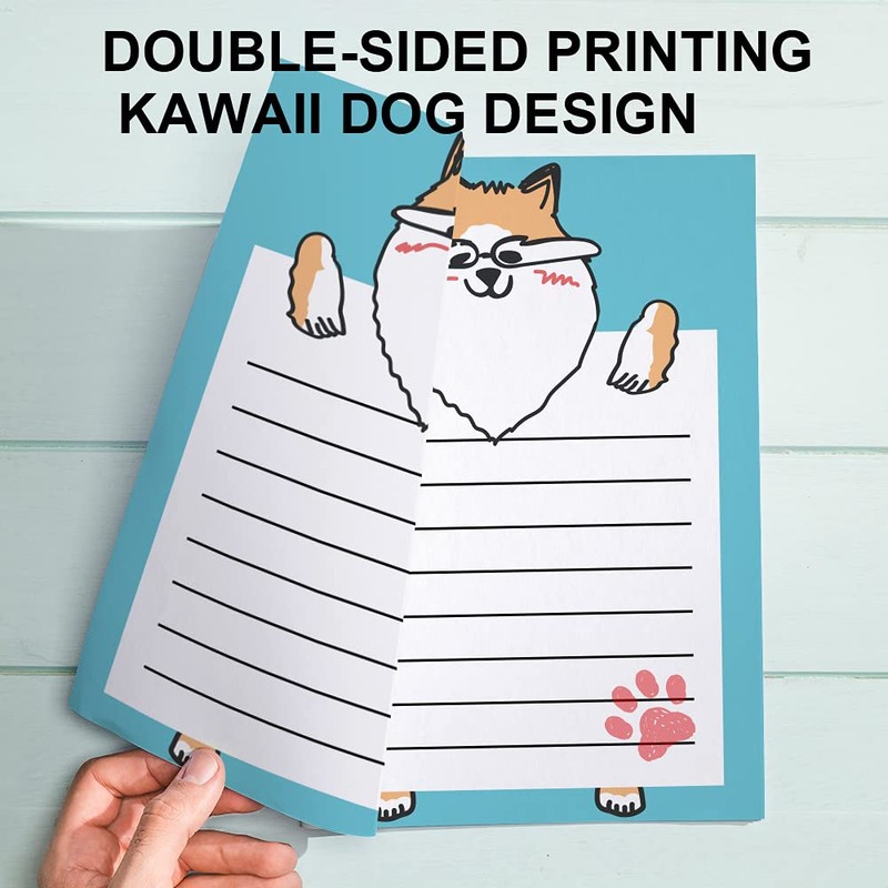Stationery Set,Cartoon Dog Design Kawaii Stationary,Double-Sided Writing Paper With Lines,Kids