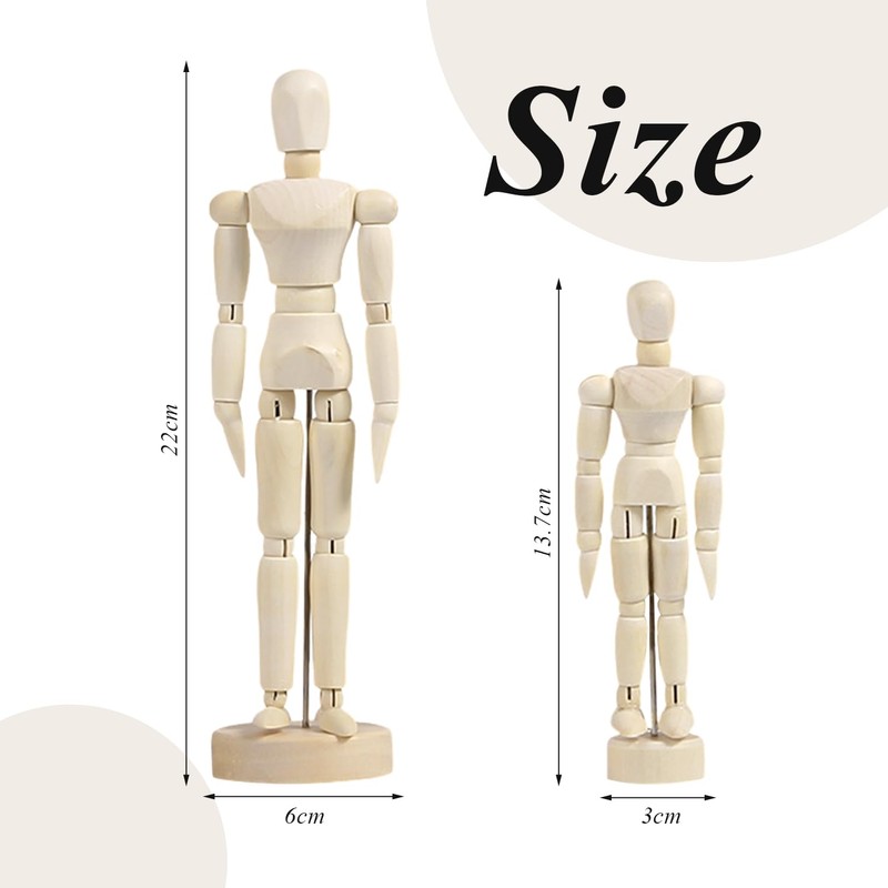 COACOM 2 Pieces Wooden Man, Creative Mannequin, Flexible Joints, Reusable,