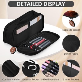 American Football Pencil Case for Boys - Large Pencil Pouch for Boys with Zipper Compartments & Handle - Big Capacity Pen Organizer Box Bag for Kids Teens School Supplies