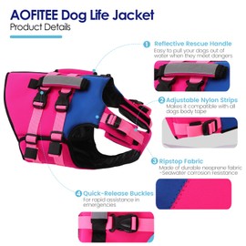 AOFITEE Dog Life Jacket, High Flotation Dog Life Vest with Rescue Handle, Reflective Dogs Life Preserver for Swimming Boating, Adujstable Pet Swimsuit Vest for Small Medium Large Dogs, Pink XXL