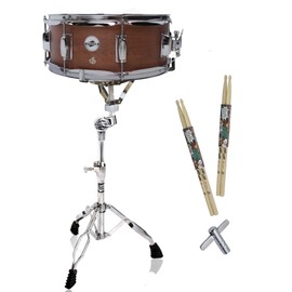 GRIFFIN Snare Drum Package with Snare Stand, 2 Pairs of Drum Sticks & Drum Key | Snare Kit with Poplar Wood Shell 14" x 5.5" with Flat Hickory PVC | 8 Metal Tuning Lugs & Snare Strainer Throw Off
