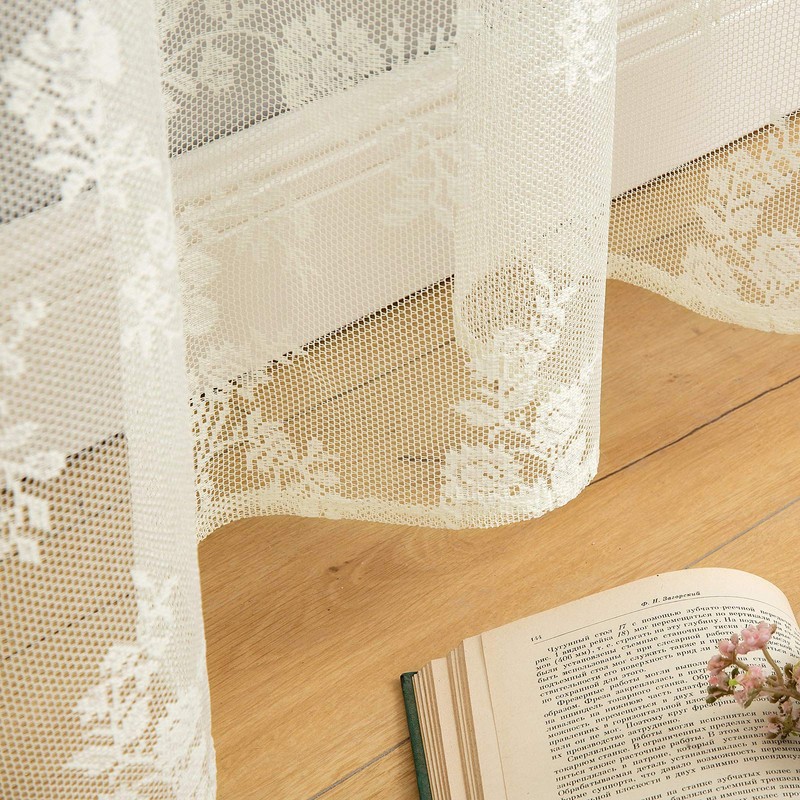 MIULEE Lace Curtains 63 inch Length, Embroidered Semi Sheer Curtains