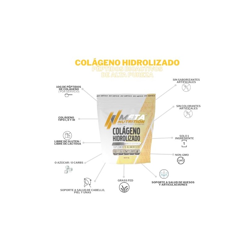 Meta Nutrition Colágeno Hidrolizado Grass Feed Base Péptidos Bioactivos Alta
