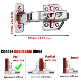 JinBoCheng 4 Pcs Clip on Soft Close Hinges 100 Degree Self Close for Frameless Cabinet with Mounting Plates Full Overlay Premium Included Screws 2 Pair Kitchen Cabinet Furniture Hardware