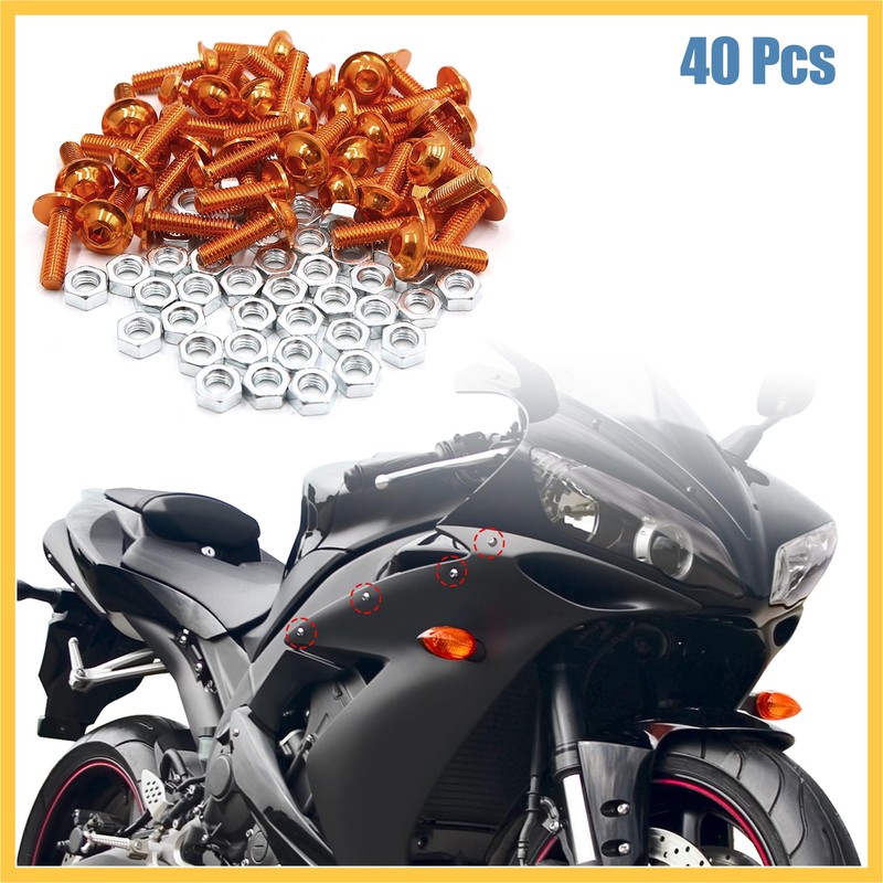 REPAIROCK 40pcs M6 Orange Aluminum Alloy Hex Socket Head Motorcycle