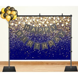 Alltten 7X5FT Blue and Gold Photo Backdrop Bokeh Lights Glitter Party Backdrop for Photoshoot Birthday Wedding Graduation Prom New Year Backdrop Studio Props F136