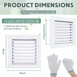 Hicarer Aluminum Gable Vent, Attic Vent Paintable Shed Vents with Screen, Stylish Design Return Air Grill Ideal Alloy Wall Vents Attic Vents for Houses Door Vents(8" X 8",White)