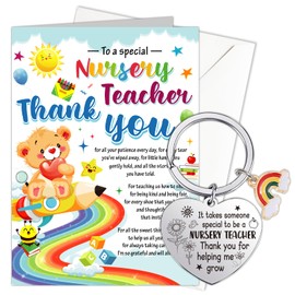 HOWAF Nursery Teacher Gifts, Nursery Teacher Card, Thank You Teacher Card & Teacher Keyring for Nursery Teacher Thank You Gifts, Teacher Leaving Gifts, Thank You Teacher Gifts for Women Men