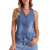 Allegra K V Neck Denim Vest for Women's Sleeveless Button