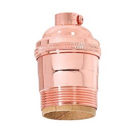 B&P Lamp® Heavy Turned Brass Keyless Sockets, Polished Copper Finish, Keyless (No Switch), Uno Thread Shell