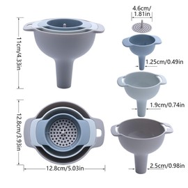Funnel Set of 3 with Filter, Detachable Multi-Size Plastic Funnels with Handle for Transferring Liquid Oil Powder Dry Ingredients Filling Bottles Kitchen Garage Makeup Food Grade BPA-Free Reusable