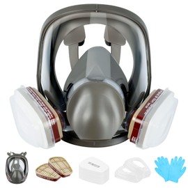 Full Protective Mask, Respirator Mask, Reusable Gas Mask, Industrial Dust Mask with 10 Filter Cotton and 5 Pairs of Gloves, Full Mask, Painting Mask for Spraying, Grinding, Polishing, Welding