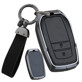 ontto Leather Key Fob Cover Keyring fit for Toyota Harrier Hilux Land Cruiser 200 Series Mirai Mark X 250G Yaris Cross Zinc Alloy Smart Key Case Shell Key Holder Keychain Accessories 2 Buttons Black