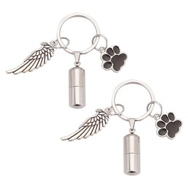 NBEADS 2 Pcs Pet Memorial Urn Keychains, Dog Paw & Wing Ashes Memorial Keychain Pet Memorial Ashes Holder Key Chain Pet Keepsake Memorial Sympathy Gifts for Dog Cat Pets Remembrance