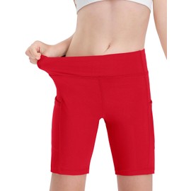 Haloumoning Girls Volleyball Spandex Shorts Kids Athletic Biker Dance Gymnastics Compression Shorts with Pockets Red