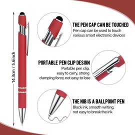 PABLUE Ballpoint Pens with Stylus Tip, Soft Touch Click Stylus Pen, 2 in 1 Retractable Metal Stylus Pens, Black Ink, for Birthday Anniversaries Graduation Home and Office, 4 Colors (12 Count)