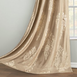 VOGOL Vintage Curtains 96 Inches Long, Brown Floral Pattern Not See Through Drapes for Dorm Room, Soft Touch Silky Velvet Window Curtain for Dining Room, 52 x 96, 2 Panels