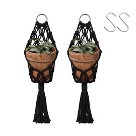 Artilady 2 Pack Black Macrame Plant Hanger Indoor - Large Hanging Planters for Wall Plants Holder Short Hademade Boho Farmhouse Rustic Home Decor