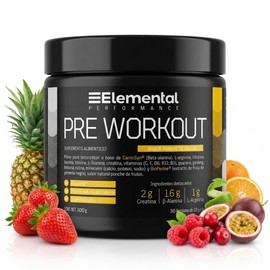 ELEMENTAL Pre Entreno con Creatina 300g Cafeína Nautral Ponche Frutas