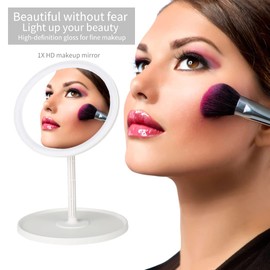 JSONPHX Espejos de maquillaje iluminados con luz de día HD, espejo de maquillaje con luz tricolor ajustable desmontable, espejo LED de maquillaje con control táctil blanco recargable, regalo 5X y 10x