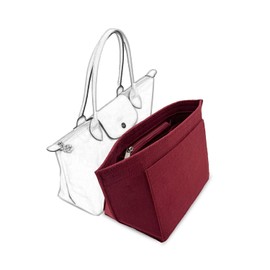 D.DUO Bag Insert Organizer, purse accessories, Suitable For Longchamp long handle tote organizer (Wine Red, S(short handle)
