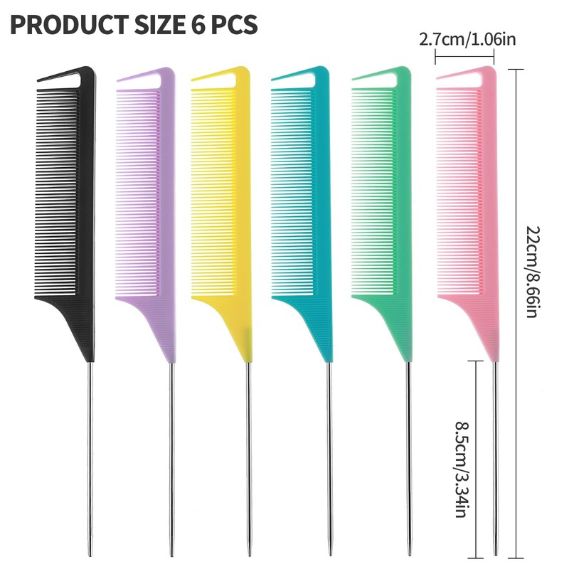 6Pcs Rattail Comb Metal Rat Tail Combs Fine Tooth Parting