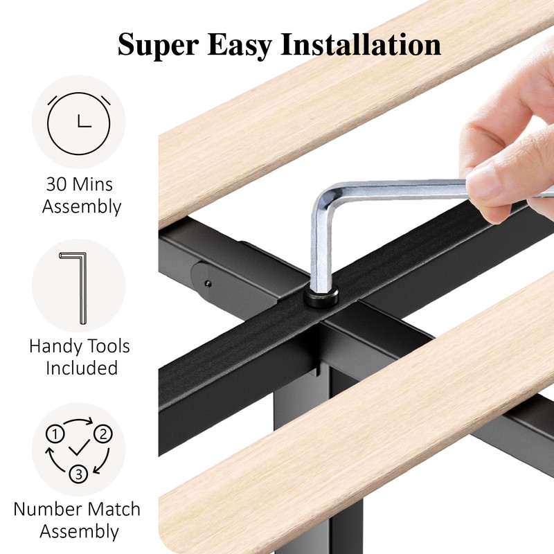 CXVX Full Size Bed Frame with Diamond Tufted Headboard, Linen