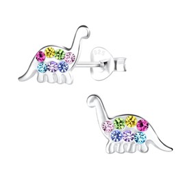 925 Silver Dinosaur Diplodocus Rainbow Crystal Stud Earrings by Offbeat Fine Jewellery Co.