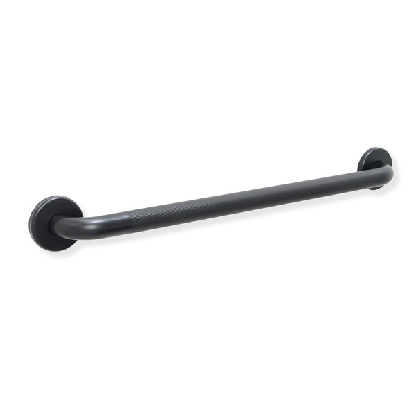 GBS Straight Bathroom Grab Bar - Mobility & Safety Rail for Toilet Shower & Tub/Bed Assist & Slip Prevention Aid/Seniors & Disabled/Stainless Steel/Black Matte Finish/Knurled Grip/12 Inch
