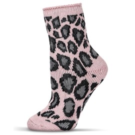 MeMoi Women's Leopard Print Cozy Warm Thermal Crew Socks Blush 9-11