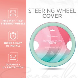 Mint Green Diamond Bling Steering Wheel Cover, Standard 15 Inch Size Fits Most Vehicles, Cute Faux Leather Car Steering Cover with Rhinestone Crystal, Car Accessories for Women