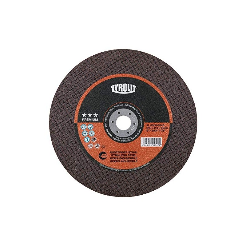 Tyrolit 41491"Premium A30R-BFXA" Straight Cut-Off Wheel, 0 V, Red/White, 115