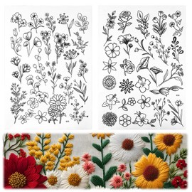 2 Sheets 53 PCS Water Soluble Embroidery Patterns, Stick and Stitch Embroidery Paper Washable, Water-Soluble Stencil for Hand Stitching Small Model