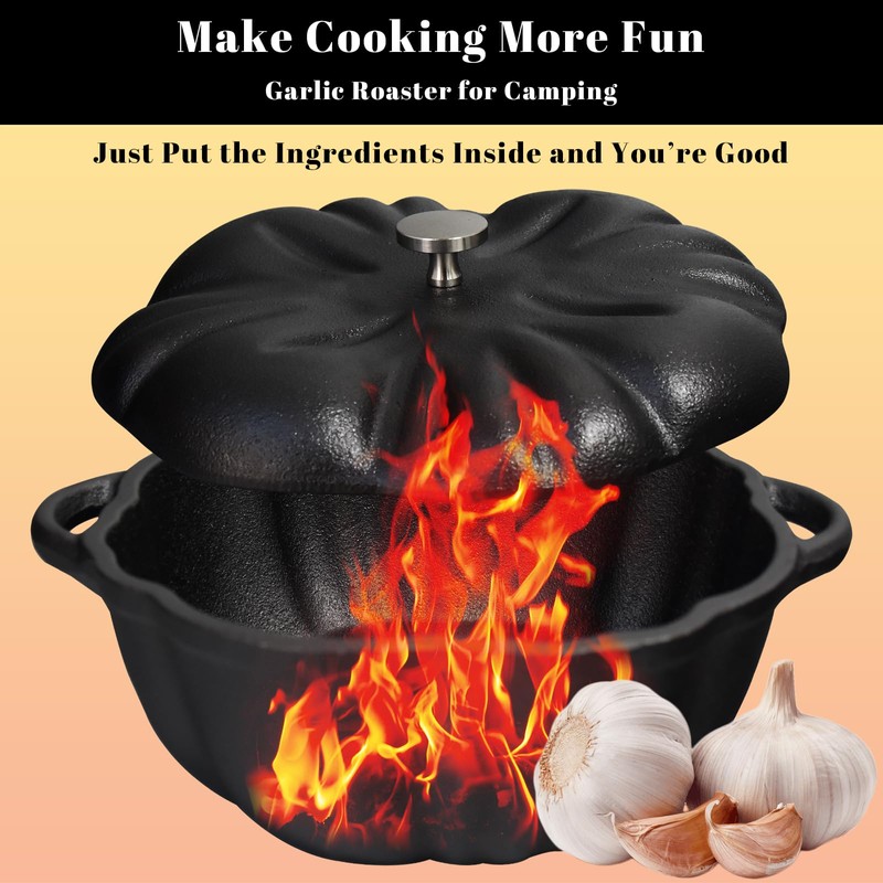 Garlic Roaster, Cast Iron Garlic Roaster for Oven Grill, Serve