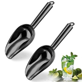 Herogo 3oz Mini ice Scoop Set of 2, Small Stainless Steel Scooper for Candy/Flour/Bean/Pet Food/Ice Cube, Metal Utility Scoops for Kitchen Bar Party Wedding, Dishwasher Safe & Heavy Duty, Black