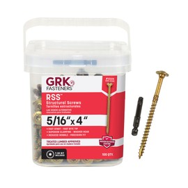 GRK Fasteners RSS 5/16 x 4 Inch, Structural Screws, 100 PCS, Rust Resistant Climatek Coating, Heavy-Duty Framing & Decking Screws, Fast Bite Tip, Star Drive Recess, T-30 Bit Included, Gold
