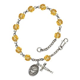 St. Catherine of Sweden Silver Plate Rosary Bracelet 6mm November Yellow Fire Polished Beads Crucifix Size 5/8 x 1/4 medal