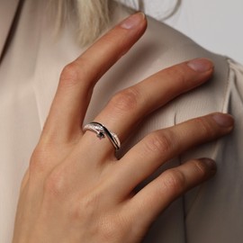 ALEXCRAFT Rings Silver Women's Adjustable Stacking Thumb Ring Wedding Rings Silver 925 Engagement Ring Hugging Ring Engagement Rings Women Promise Band Cubic Zirconia Ring for Women Jewellery, Silver