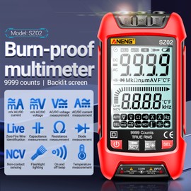 ANENG SZ02 Smart Digital Multimeter Auto Range 9999 Counts NCV Universal Meter Handheld Multifunctional Tester Voltmeter Ammeter with Backlight Flashlight AC/DC Voltage & Current Resistance Capacitance Frequency Temperature Measurement