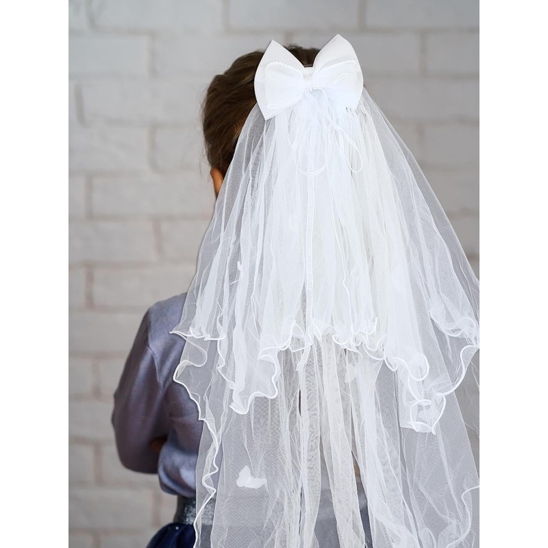 IYOU Bridal Hair Bow Veil White Pearl Wedding Veil with