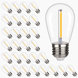 S14 Replacement LED Light Bulbs, Shatterproof & Waterproof 1W S14 LED Bulbs, E26 Base Patio Edison LED Light Bulbs for Outdoor String Lights , Warm White 2200K Plastic 70LM Non-Dimmable 30 Pack
