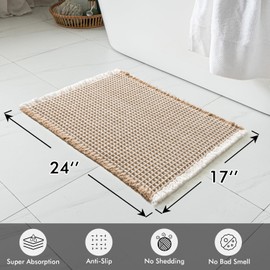 MIULEE Set of 2 Waffle Bathroom Rugs, Boho Bath Rugs Non Slip Washable, Super Absorbent Bath Mats, Ultra Soft Rubber Backed Shower Mats for Bathroom Floor, Tub, Brown & White, 17x24 Inch