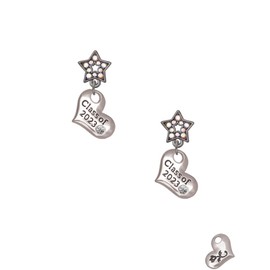 Delight Jewelry Silvertone Class of 2023 Heart Midnight Dream Big Star Post Earrings