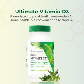 Youngevity Ultimate Vitamin D3 5000 IU with K2 – High-Potency Vitamin D3, Vitamin K2, and Calcium Supplement for Immune Support, Bone Density, and Heart Health – 60 Capsules