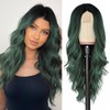NAYOO Long Ombre Green Wavy Wig for Women 26 Inch