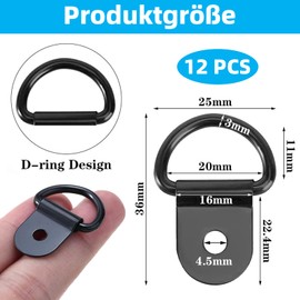 Mmgoqqt D Construction Ring Lashing Eyelet, Pack of 12 D-Ring Stainless Steel Hooks, D Belt Holder Foldable with Load, D Construction Ring Heavy Duty for Securing Loads in Cars, Kayaks, Trucks and