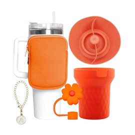 Y and M Franchise Ultimate Tumbler Cup Accessories Bundle - Pouch, Food Tray, Letter Charm, Cup Sleeve, Straw Cover - Compatible with 40z Tumbler Cups - 4 Vibrant Colors (Orange, H)