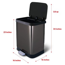 Glad Stainless Steel Step Trash Can with Clorox Odor Protection | Large Metal Kitchen Garbage Bin with Soft Close Lid, Foot Pedal and Waste Bag Roll Holder, 13 Gallon, Pewter