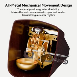 Mechanical Metronome for Piano, Guitar & Drums, Upgraded Movement, 40-208 BPM with 4 Beat Modes, Loud Clear Tempo for Beginners & Musicians, Classic Wind-Up Design, Wooden