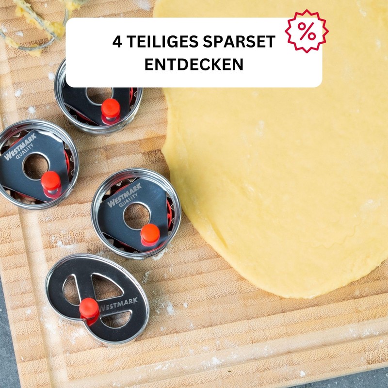 Westmark Linzer Keks-Ausstechform, Plätzchenstecher, Brezel, Mit Auswerfer, Rostfreier Edelstahl/Kunststoff, Silber/Rot,